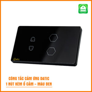 Công Tắc Cảm Ứng Datic - 2 Nút Kèm Ổ Cắm Màu Đen